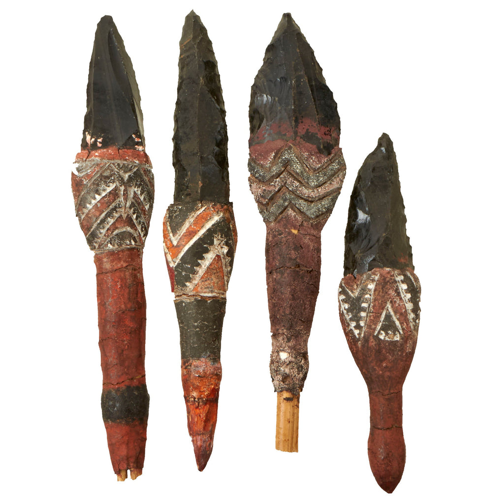 Original New Guinea / Admiralty Islands Obsidian Spear Heads & Daggers Mounted in Parinarium Nut Paste - 4 Total - Early 20th Century Original Items