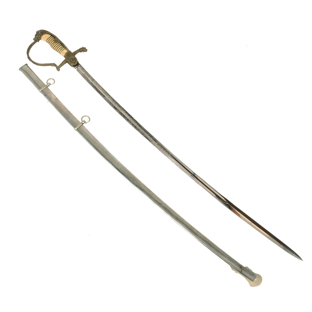 Original Ottoman Empire WWI Triple Etched Turkish Officers German Lion’s Head Pattern Sword with Scabbard by Robert Hermes of Solingen Original Items
