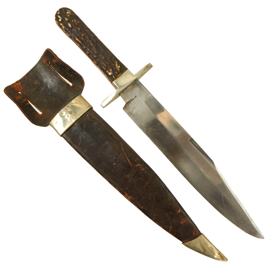 Original U.S. Civil War British IXL Bowie Knife with Staghorn Grip Plates & Scabbard with Leather Belt Frog by G. Wostenholm & Son of Sheffield Original Items