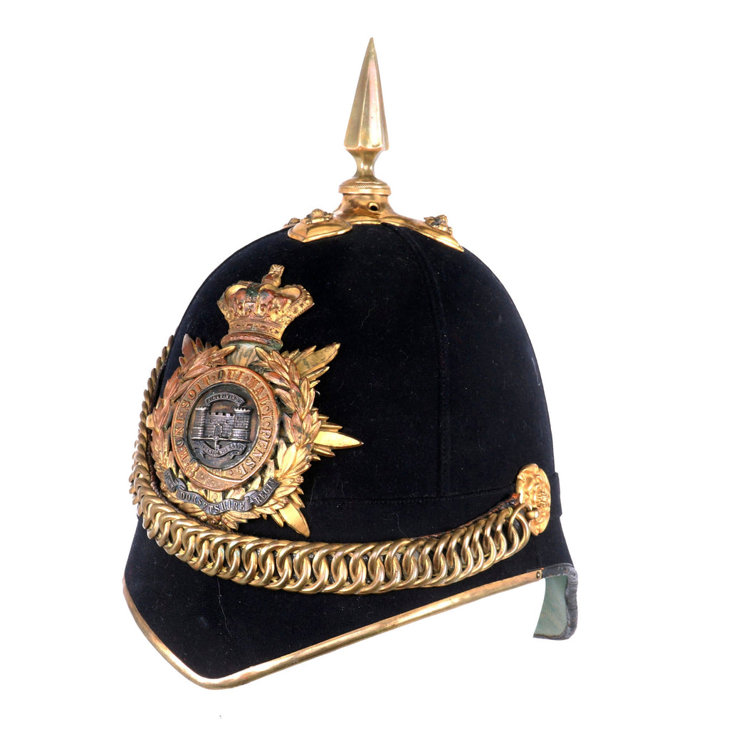 Original British Victorian Dorsetshire Regiment Officer Blue Cloth Dress Spike Helmet with Chinscales Original Items