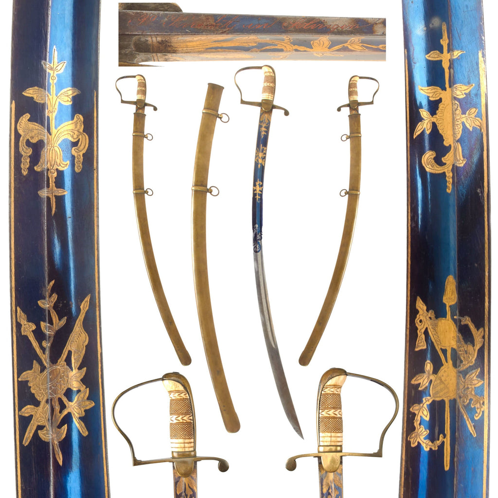 Original U.S. Mexican-American War Era Mounted Officer’s Saber with Magnificent German-Made Fire-Blued Gold-Inlaid Blade & Scarce Brass Scabbard by Peter Knecht in Solingen Original Items