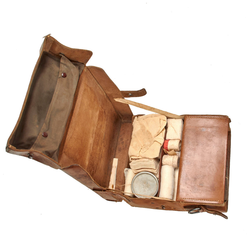 Original German WWII DRK German Red Cross Leather Medical First Aid Kit with Contents Original Items