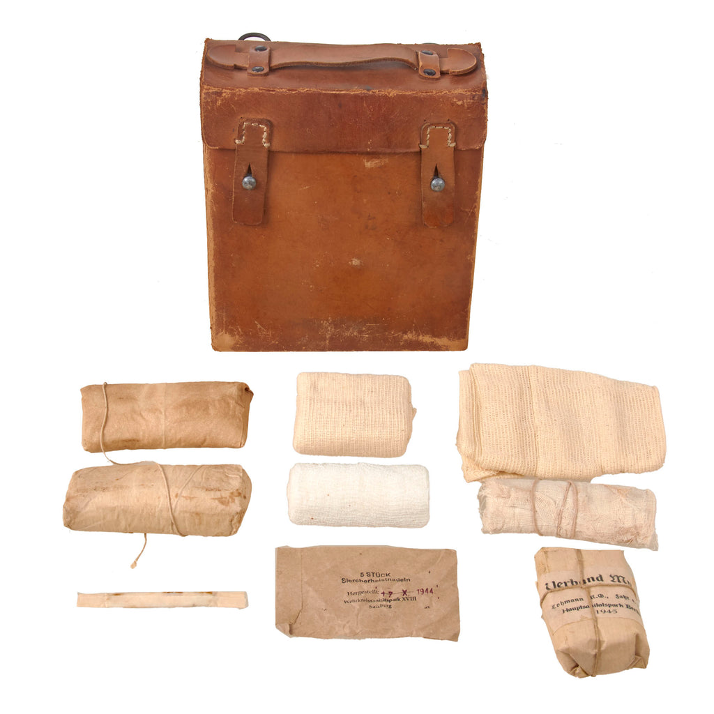 Original German WWII D.R.K. Brown Leather Medical Case with 1944–1945 Marked Medical Supplies - Sanitätslager Babelsberg 65