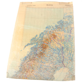 Original German WWII 1941 Dated Luftwaffe Navigator Soft Laminate “Half” Map For The Arctic Ocean / Norway - 36 ½” x 23”