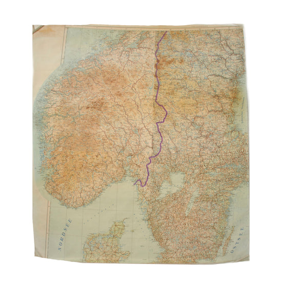 Original German WWII Luftwaffe Navigator Soft Laminate “Half” Map of North Sea and Baltic Sea, Denmark - 31¼ x 29½” Original Items