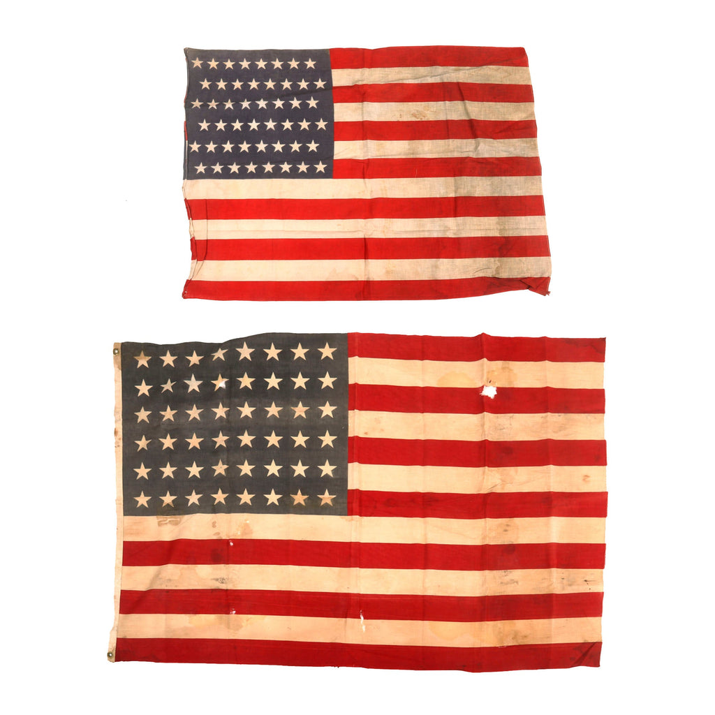Original U.S. WWI & WWII 48 Star Wool Flags - Lot of 2 - 25 x 33½” & 33½ x 48” Original Items