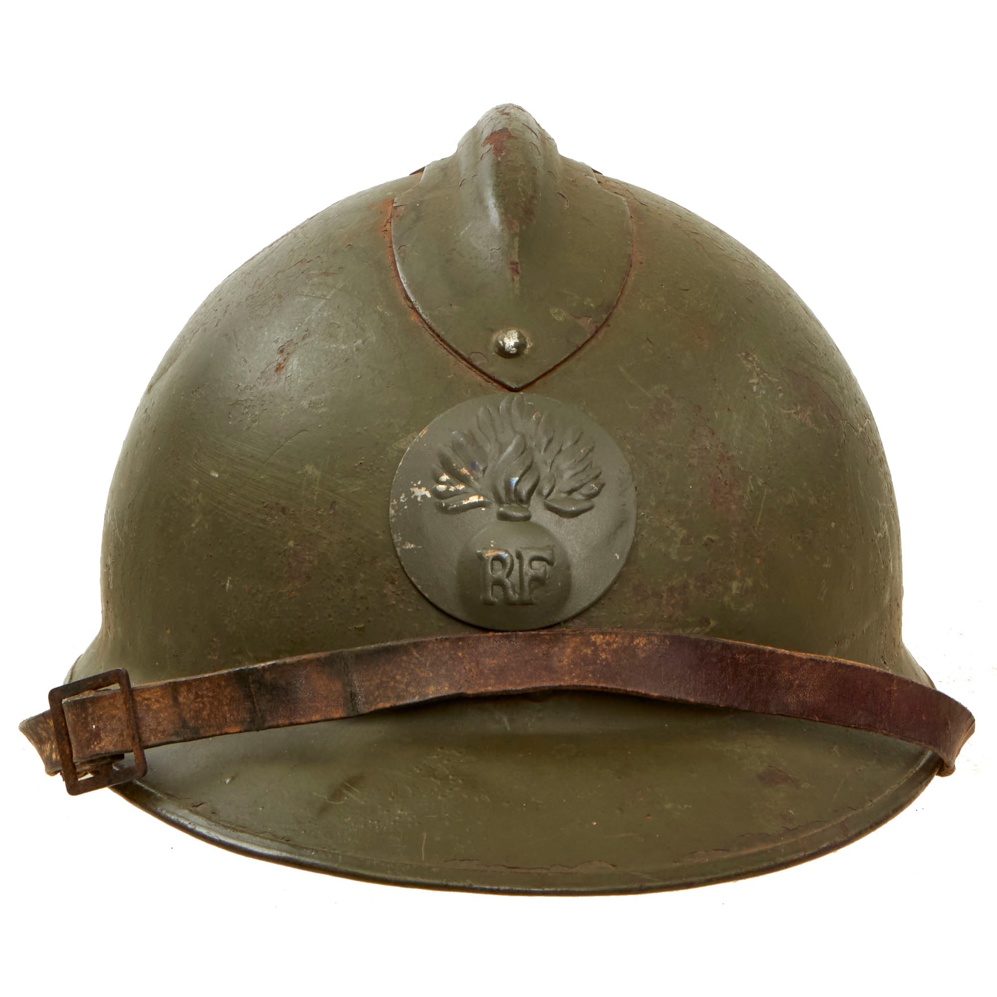 Original French WWII M1926 Adrian Helmet with Chinstrap - Olive