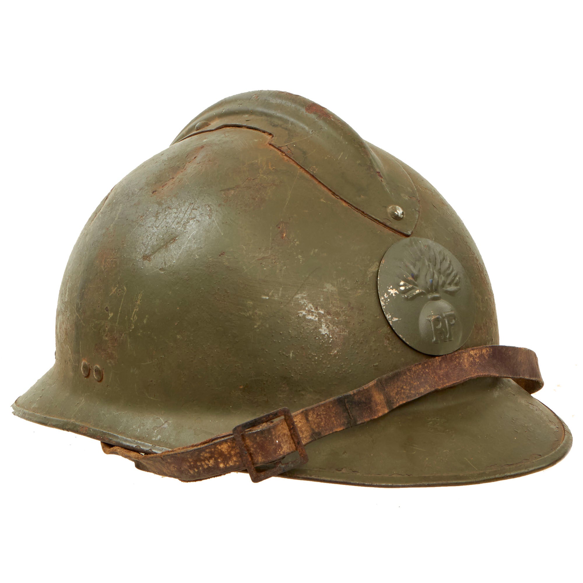 Original French WWII M1926 Adrian Helmet with Chinstrap - Olive