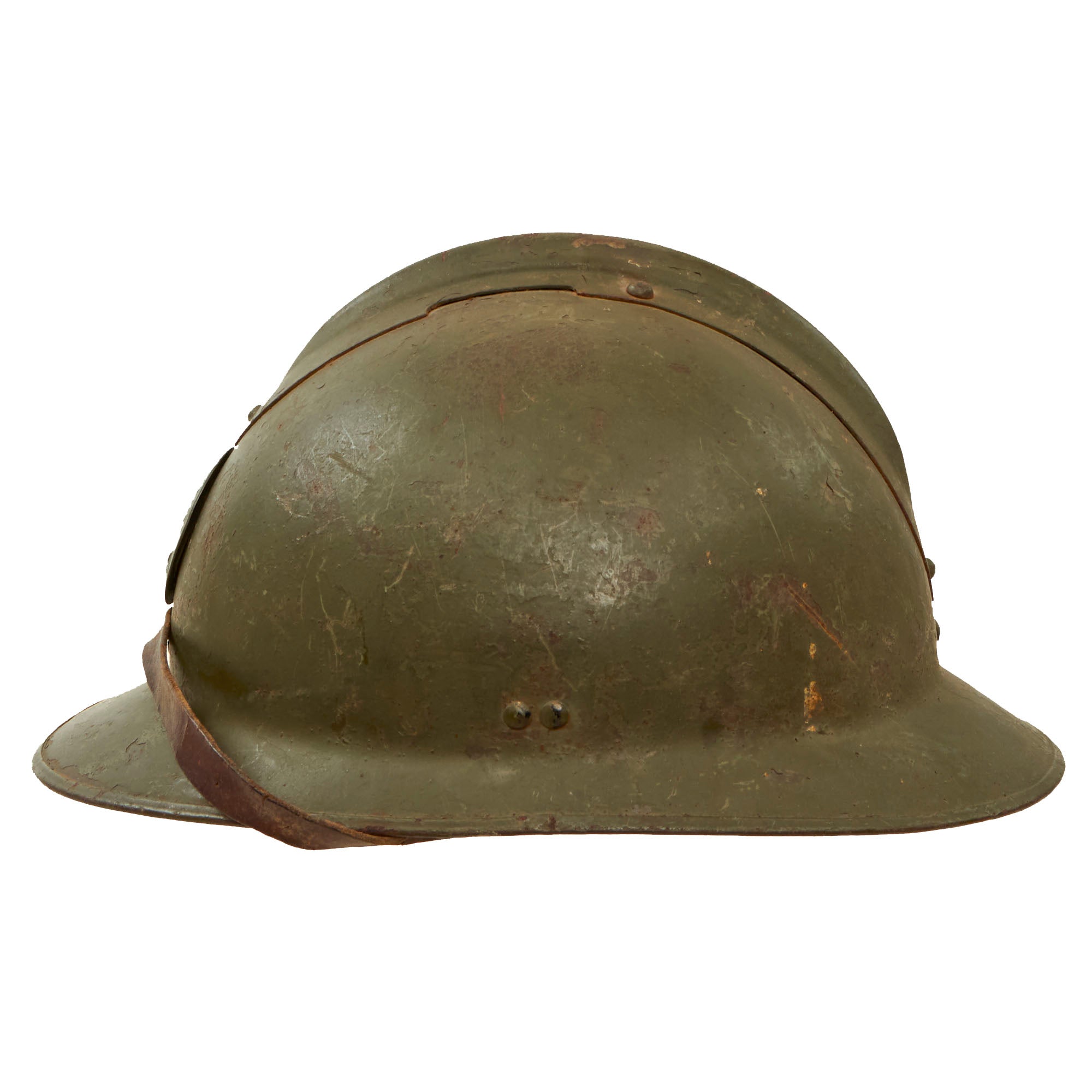 Original French WWII M1926 Adrian Helmet with Chinstrap - Olive