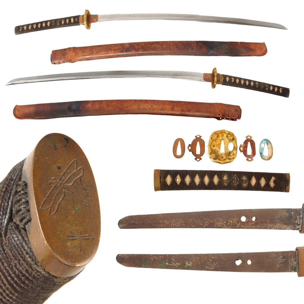 Original WWII Japanese Army Civilian Shin-Gunto Katana by KOJIMA KANEMICHI with Leather Covered Wooden Scabbard Original Items