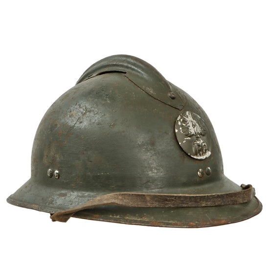Original French WWII M1926 Adrian Helmet with Chinstrap and Reproduction Liner Original Items