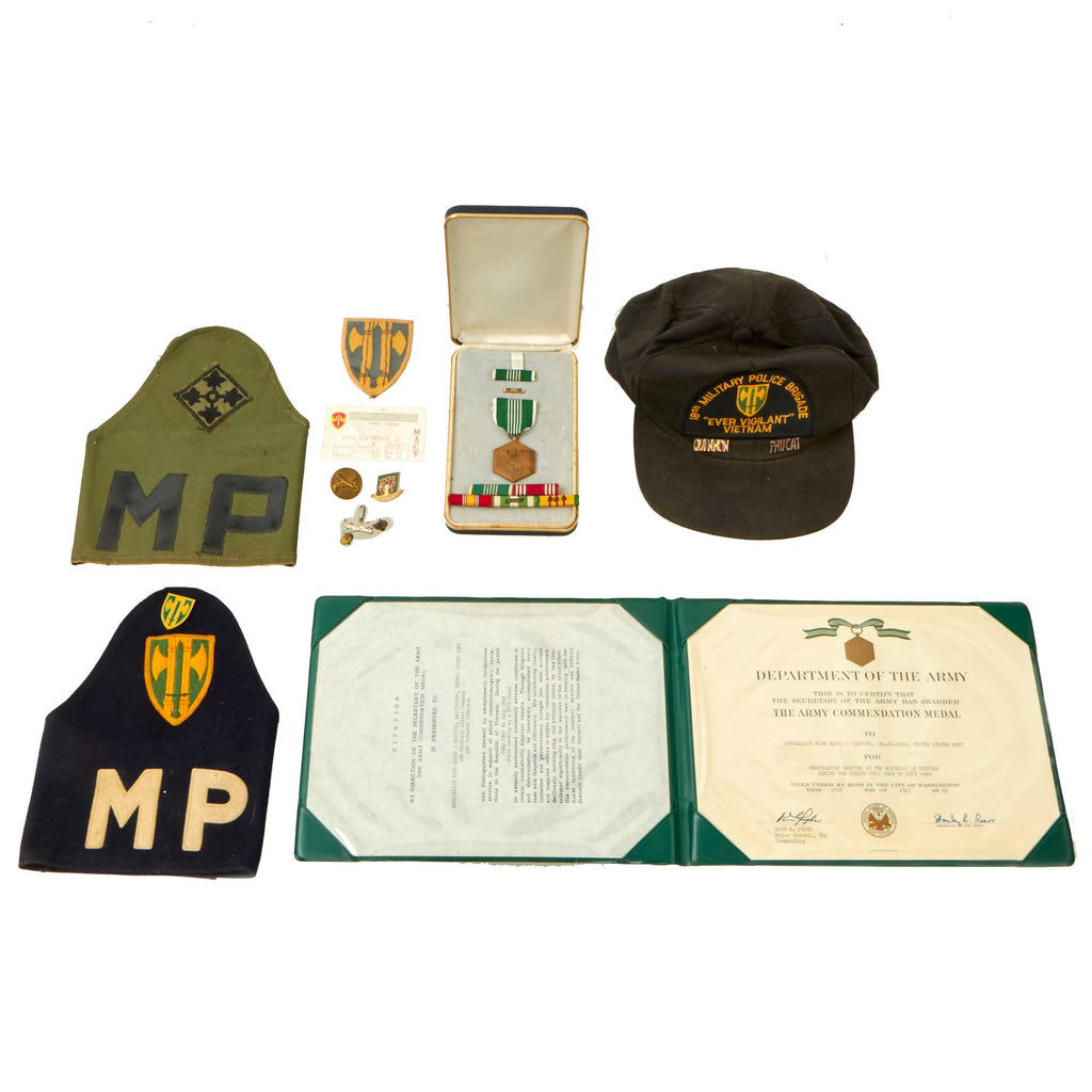 Original U.S. Vietnam War Named Military Police Medal & Baseball Cap Grouping Original Items