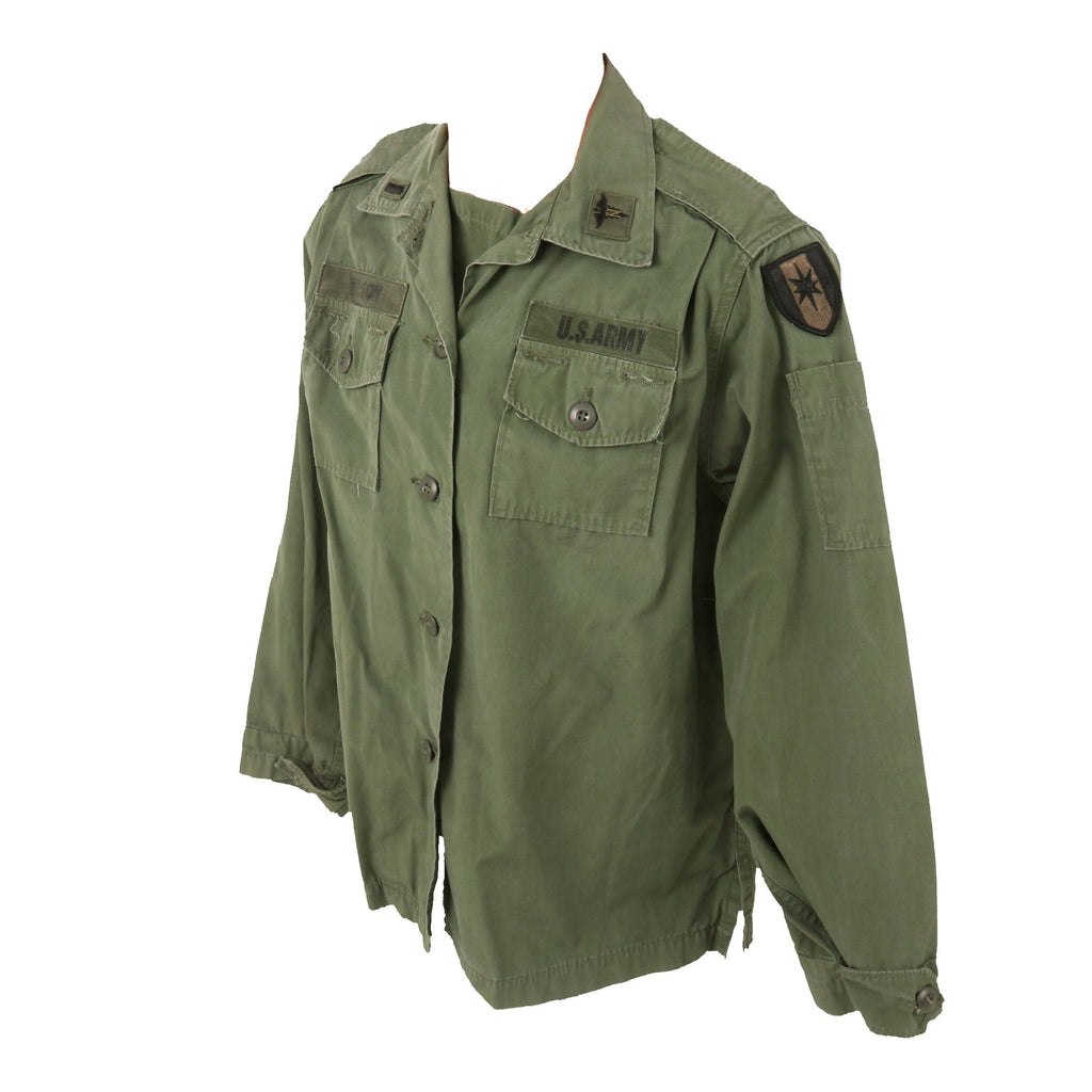 Original U.S. Vietnam Female Nurse’s Poplin Jungle Fatigue Shirt with 44th Medical Brigade Insignia - Dated 1967 Original Items