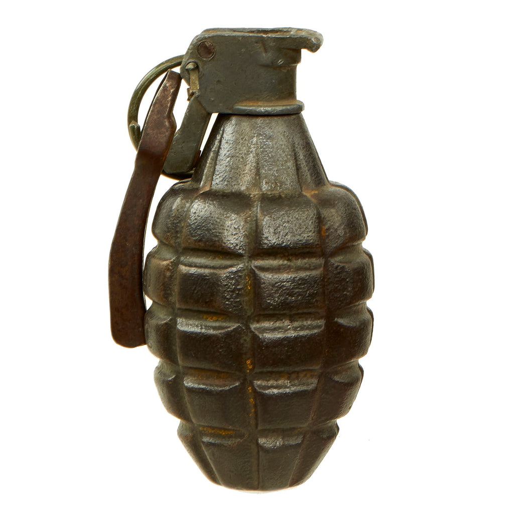 Original U.S. Pre-WWII Inert Early MkII Pineapple Grenade with WWI Mark 1 Grenade Fuze - Black 1920s/30s Era Original Items
