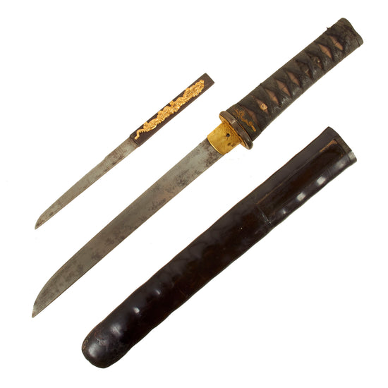 Original Japanese Edo Period Tanto Short Sword with Handmade Blade, Kogatana & Lacquered Scabbard Original Items