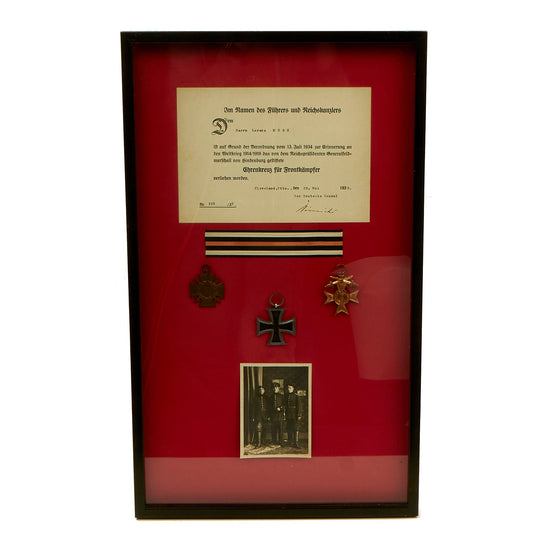 Original German WWI Veteran Framed Award Grouping with Award Document from Ohio Consulate, 3 Awards & Photo - 12 3/4" x 21 1/2" Original Items
