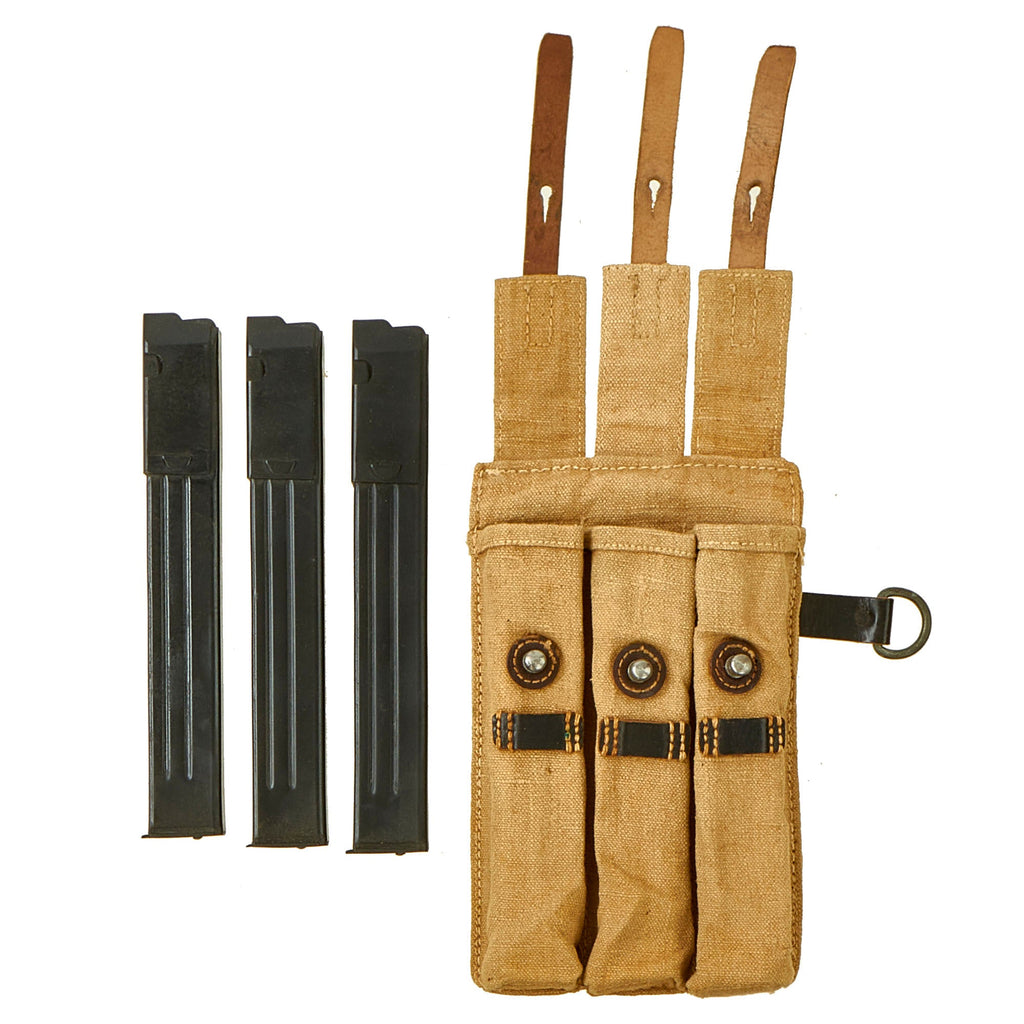Original German WWII 1943 Dated Left Side MP 40 Tropical Afrika Korps Magazine Pouch by Ernst Melzig with (3) Resin Mags Original Items