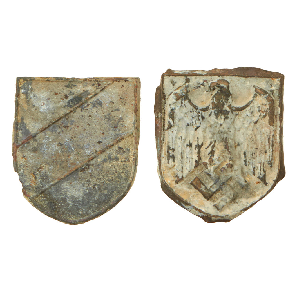Original German WWII DAK Pith Helmet Emblem Badge Set Excavated in North Africa - Set of National Colors & German Eagle Original Items