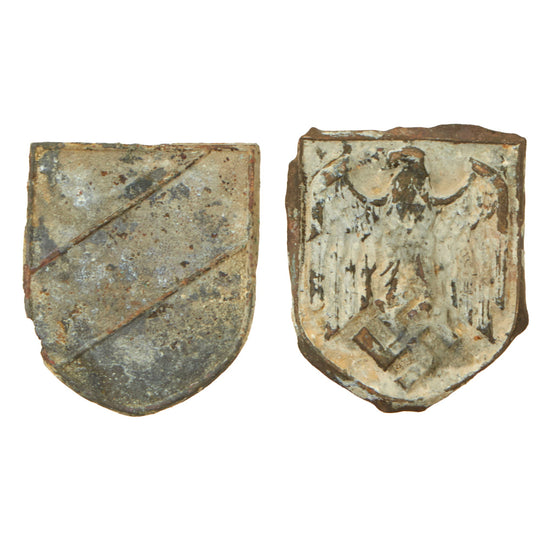 Original German WWII DAK Pith Helmet Emblem Badge Set Excavated in North Africa - Set of National Colors & German Eagle Original Items