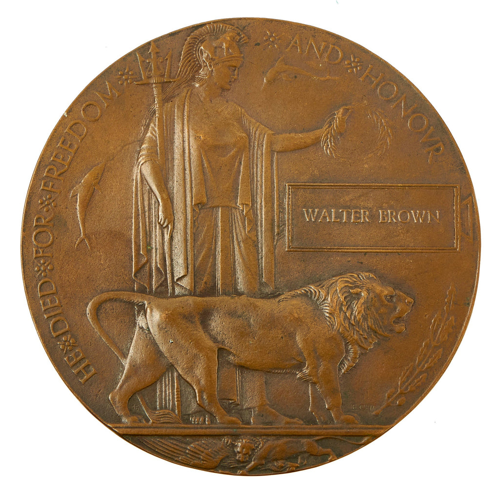 Original British WWI KIA Death Penny Soldier Memorial - Walter Brown Original Items
