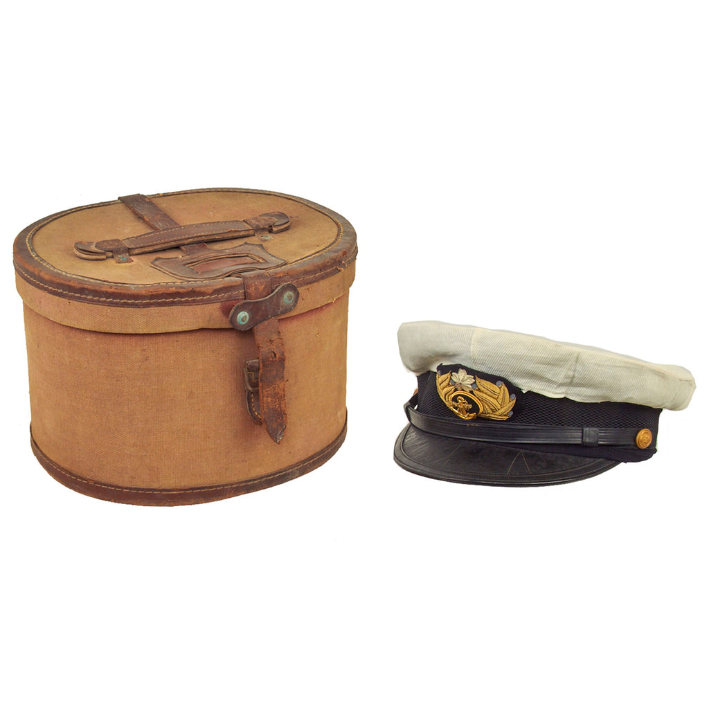 Original WWII Imperial Japanese Navy IJN Officer Visor Cap with White Cover in Carry Case Original Items