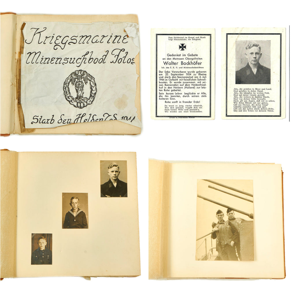 Original German WWII Kriegsmarine Minesweeper Service Personal Photo Album of Walter Bockhöfer with Death Card - KIA July 1944 Original Items