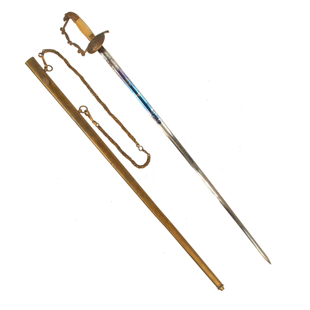 Original U.S. M1830 Officer's Fire Blued / Etched Eagle Head Pommel Sword with Scabbard & Bullion Hanger Original Items