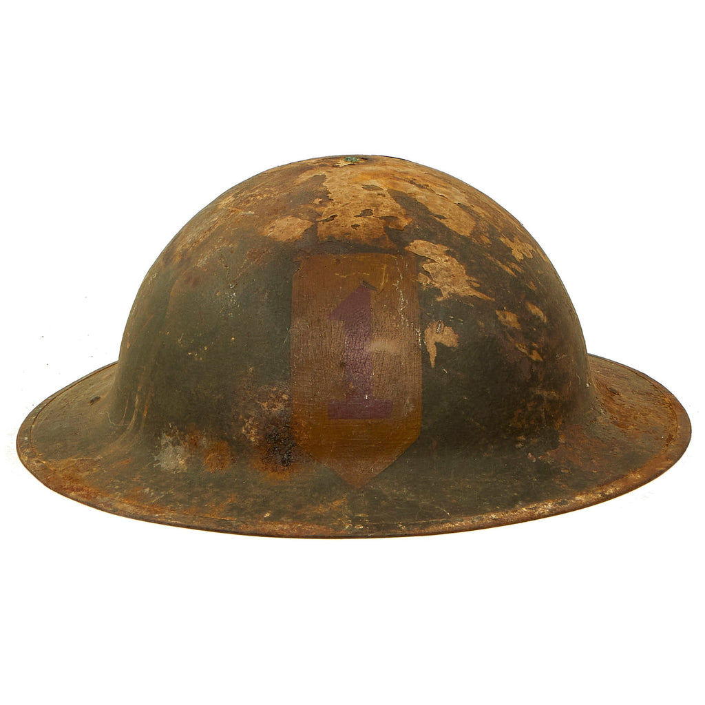 Original U.S. WWI 1st Infantry “Big Red One” Division M1917 Doughboy Helmet Original Items