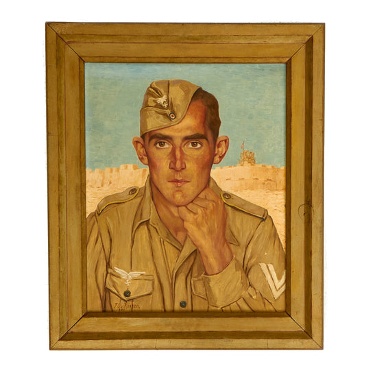 Original German WWII 1941 Dated Framed Portrait Painting of Luftwaffe DAK Flight Branch Obergefreiter in North Africa by Felix Otto Von Rossen - 16" x 20 1/2" Original Items