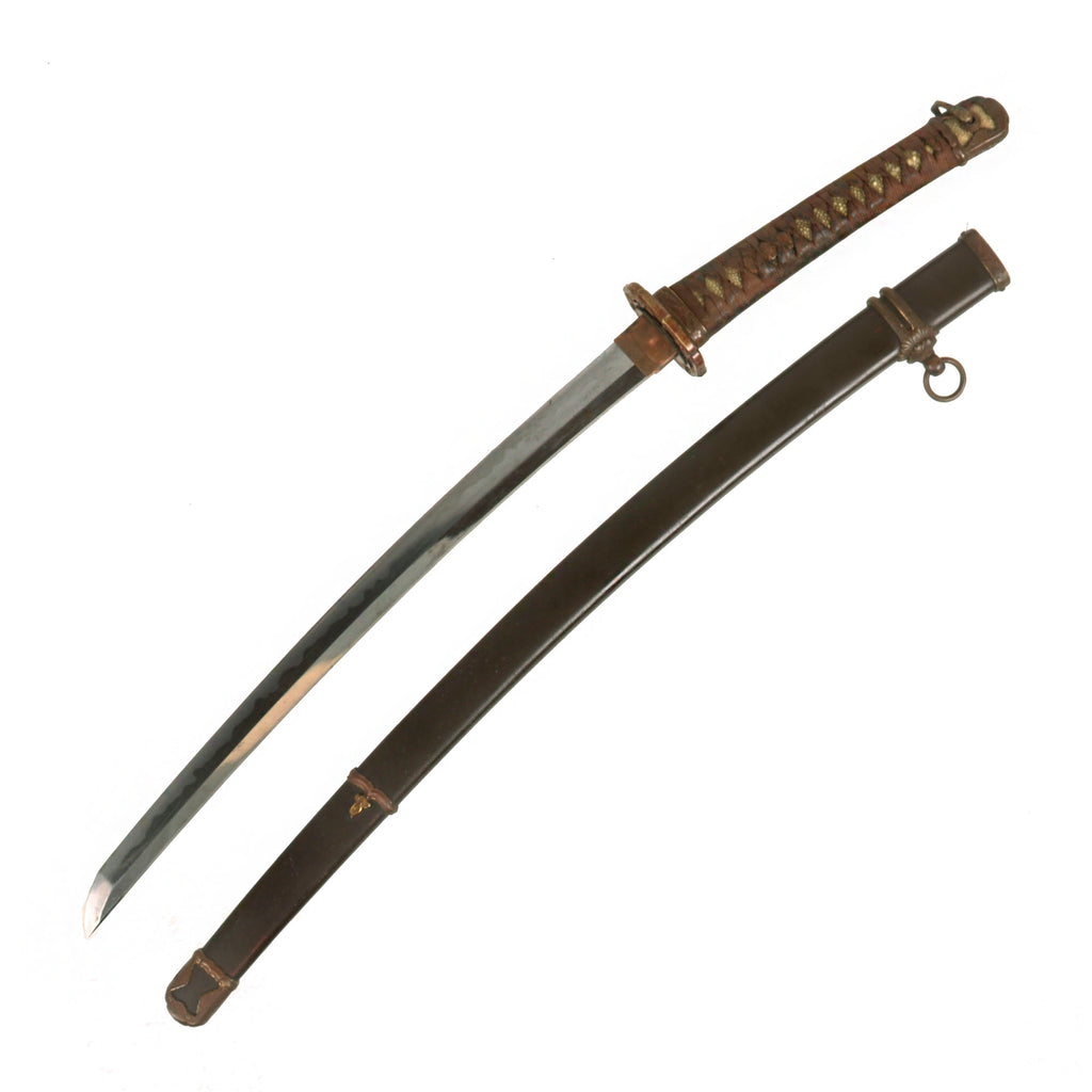 Original Japanese WWII Type 98 Shin-Gunto Ō-Wakizashi Sword with Edo Period Blade by KUNIHIRO with "False Length" Steel Scabbard Original Items