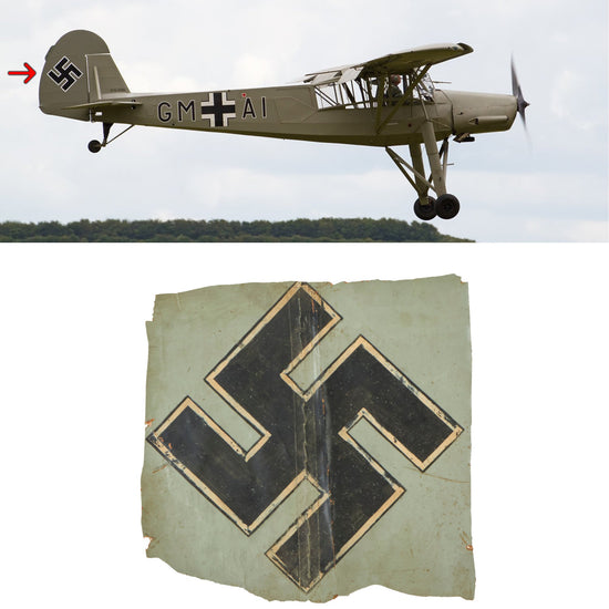 Original German WWII Fieseler Fi 156 Storch Aircraft Painted Cloth Tail Rudder Insignia Section - 16" x 16" Original Items