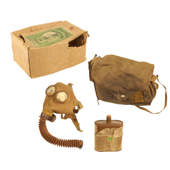 Original Japanese WWII Unissued Civilian Type 99 Gas Mask with Hose, Filter & Bag in Original Box - dated 1940 Original Items