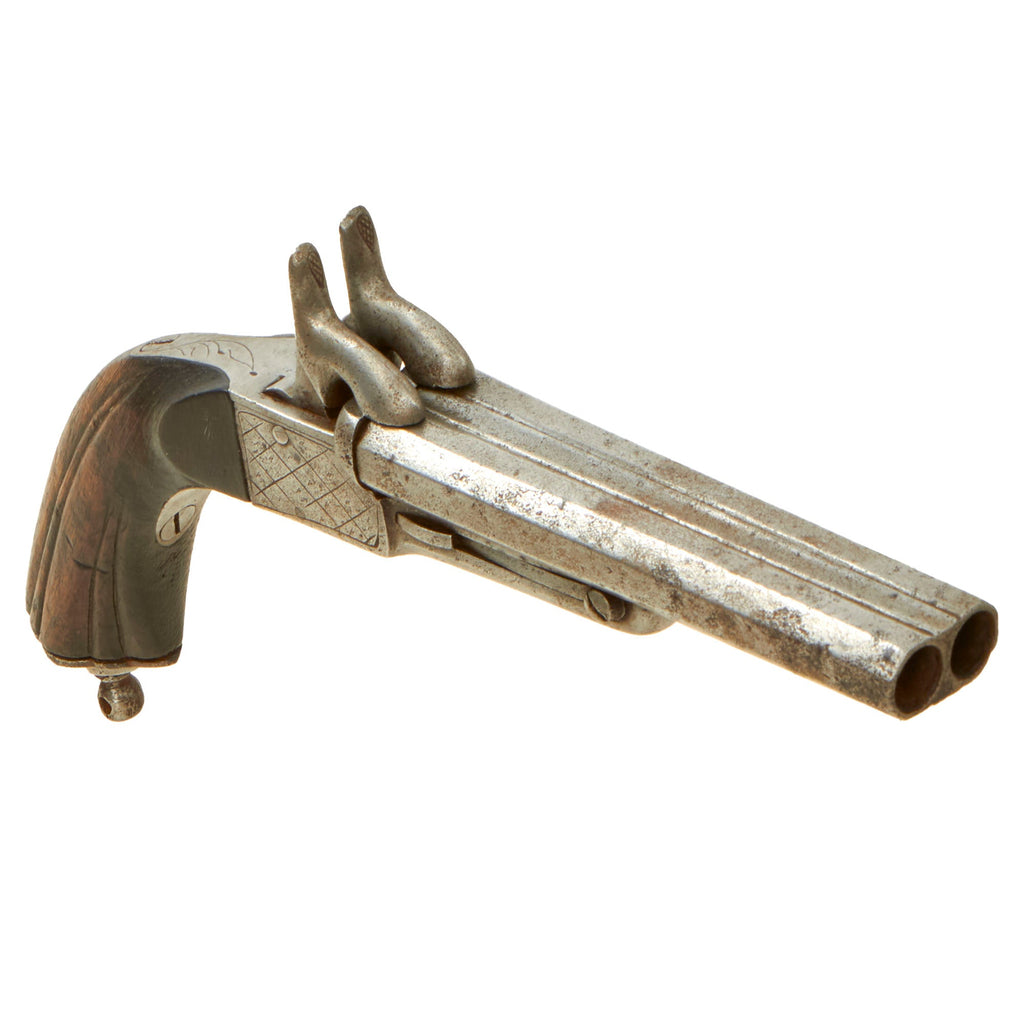 Original U.S. Civil War Era Belgian 11mm Pinfire Double Barrel Pistol with Hidden Triggers - circa 1855 Original Items