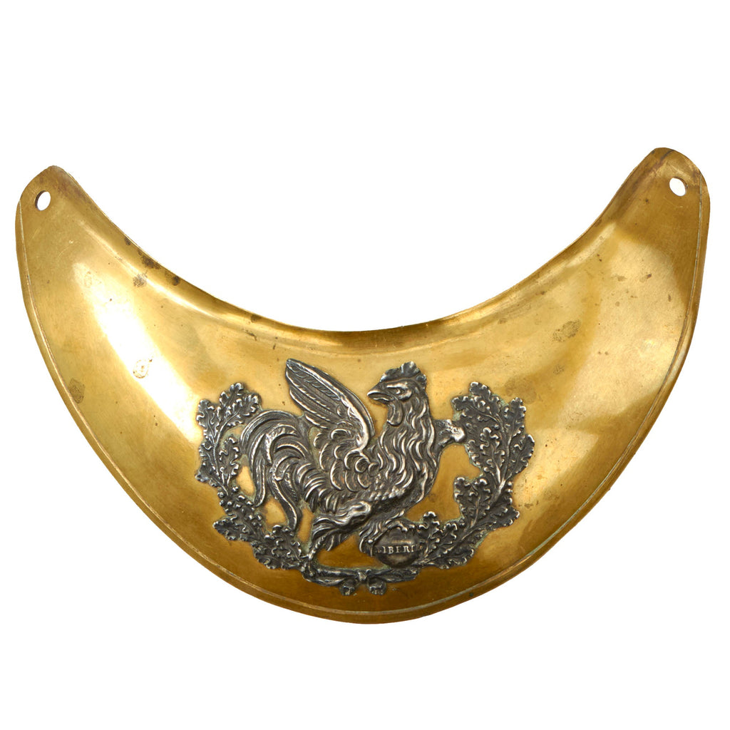 Original 19th Century French July Monarchy National Guard Officers "Liberté" Brass Gorget with Gallic Rooster Original Items