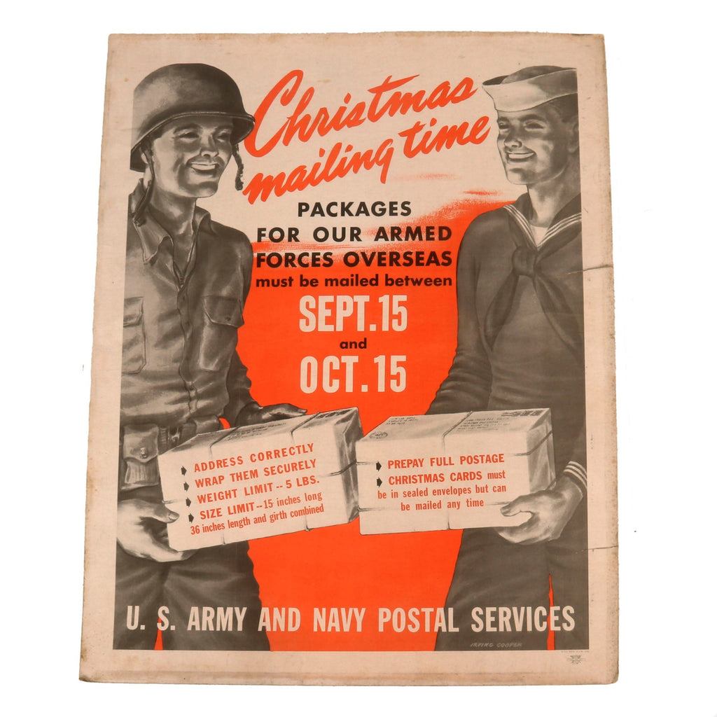 Original U.S. WWII Christmas Mailing Time Army & Navy Postal Services Poster - 22 x 28” Original Items