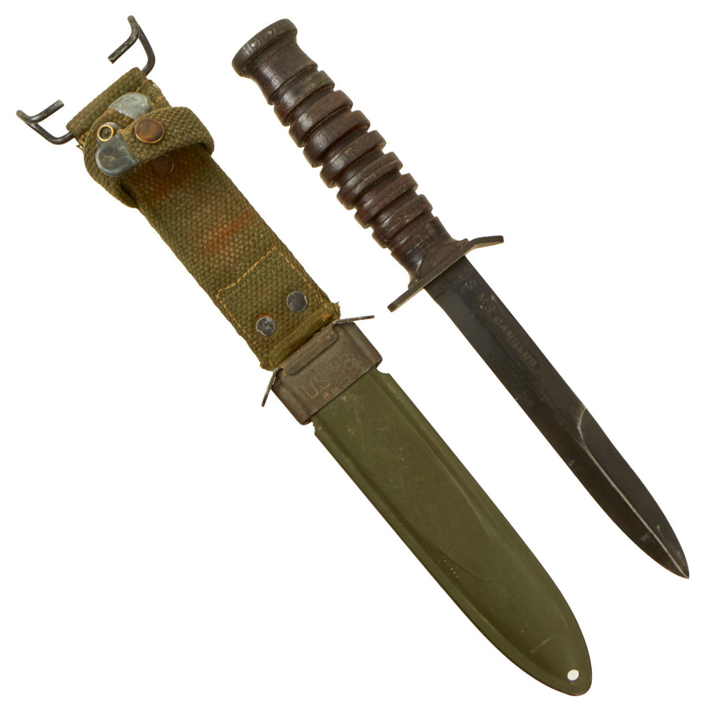 Original U.S. WWII M3 Blade Marked Fighting Knife by Camillus with M8 Scabbard Original Items