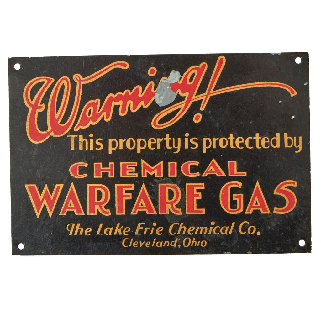 Original U.S. Pre WWII Era Lake Erie Chemical Company Chemical Warfare Gas Warning Sign - Circa 1920s - 6 ¼” x 4 ⅛” Original Items
