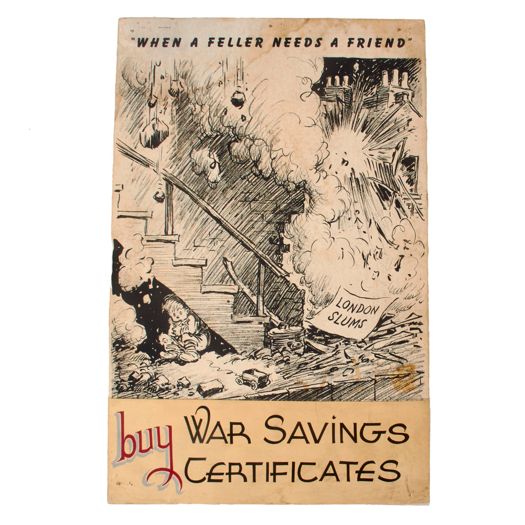 Original British WWII British Aid War Savings Certificates Poster Mounted on Cardboard - 13 ½ x 21” Original Items