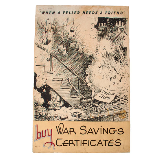 Original British WWII British Aid War Savings Certificates Poster Mounted on Cardboard - 13 ½ x 21” Original Items