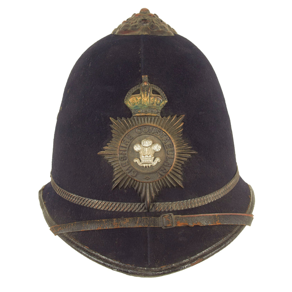 Original British WWI Era Early Rose-Top Cheshire Constabulary Police Bobby Helmet - Complete Original Items