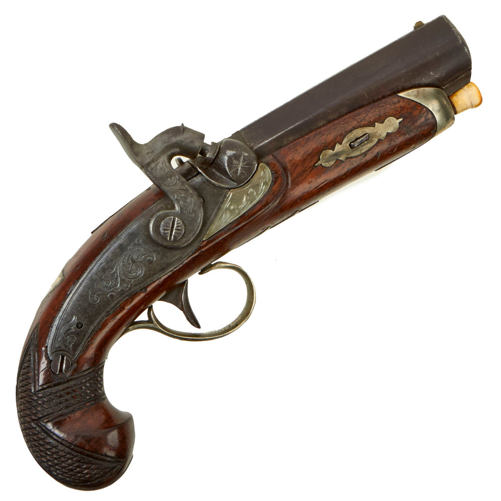 Original U.S. Civil War Era Silver Mounted "Philadelphia Deringer" Style Pocket Percussion Pistol - circa 1860 Original Items