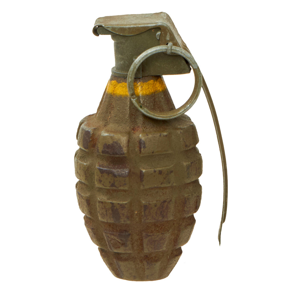 Original U.S. WWII Inert MkII Pineapple Grenade with Yellow Ring & M10 Series Fuze Original Items