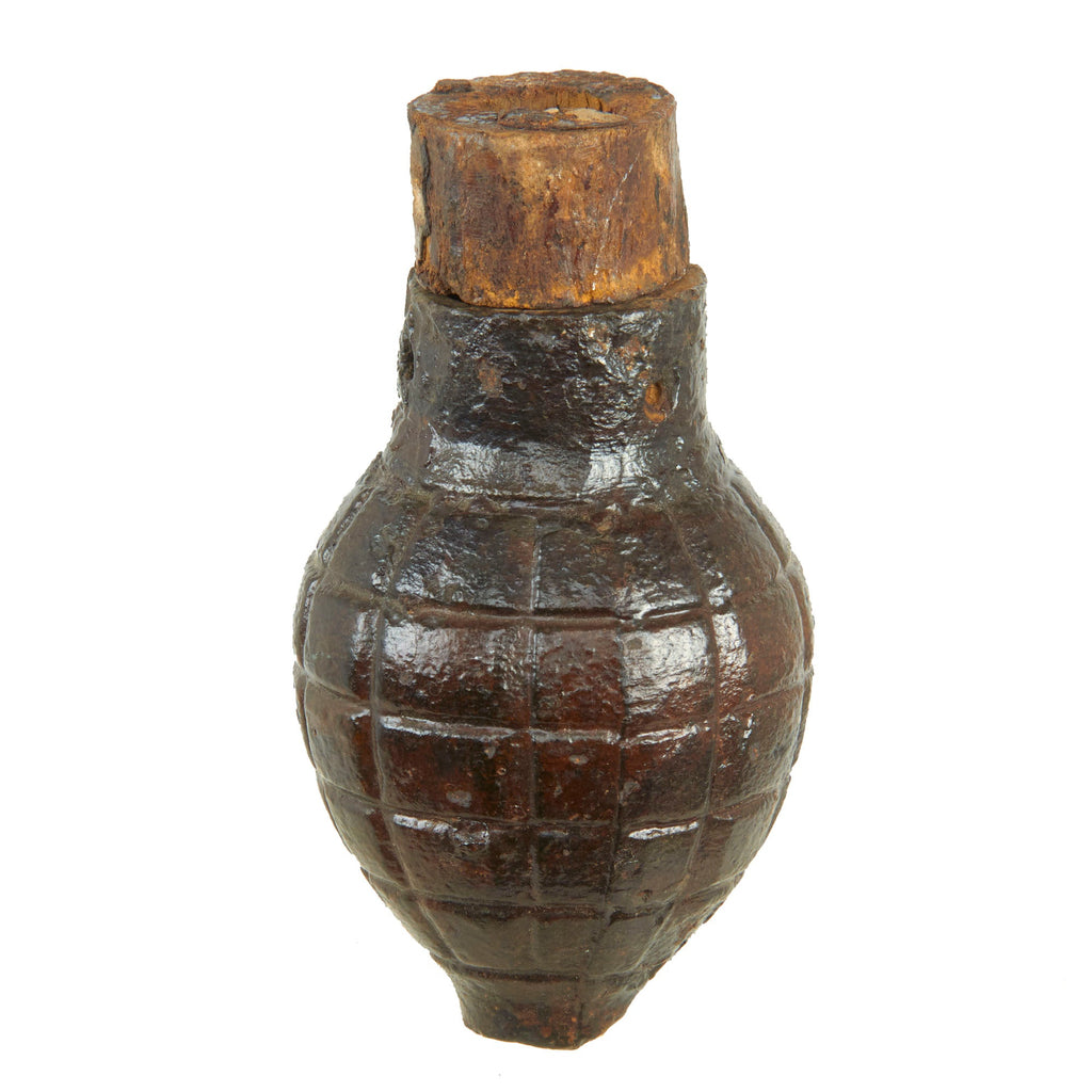 Original French WWI Inert Foug M1916 Inert Lemon Grenade with Partial Wooden Top Plug - Citron modèle 1916 Original Items