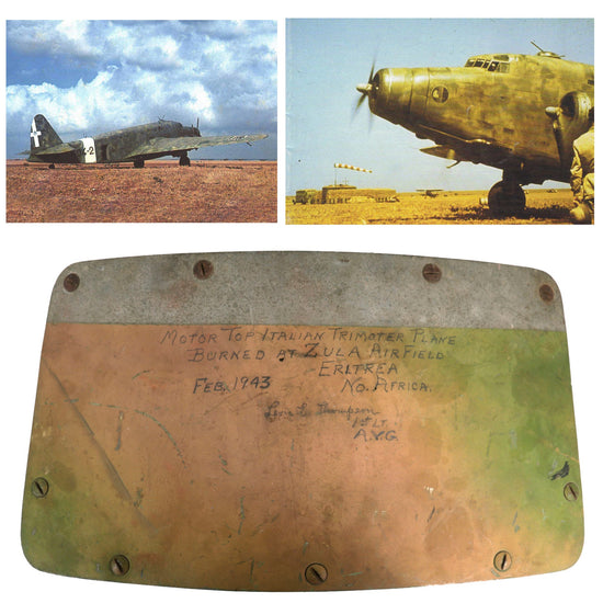 Original Italian WWII Savoia-Marchetti SM.82 Bomber Engine Cover Section Captured In Eritrea by 1st. Lt. Leon E. Thompson, Project 19 A.V.G. Original Items