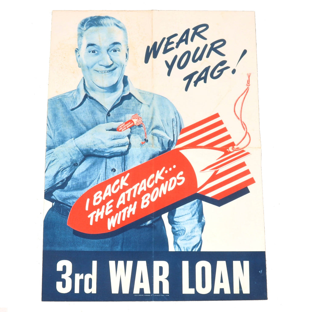 Original U.S. WWII 1943 “Wear Your Tag” Savings Bond Propaganda Poster - 14½ x 20” Original Items