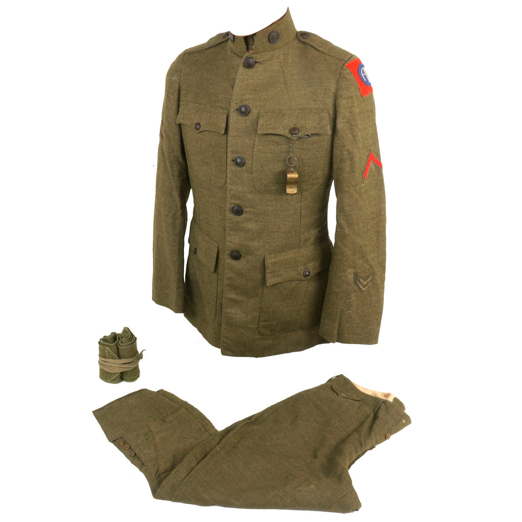 Original U.S. WWI 82nd All American Division Private Purchase Uniform Jacket & Breeches with Trench Whistle & Puttees Original Items