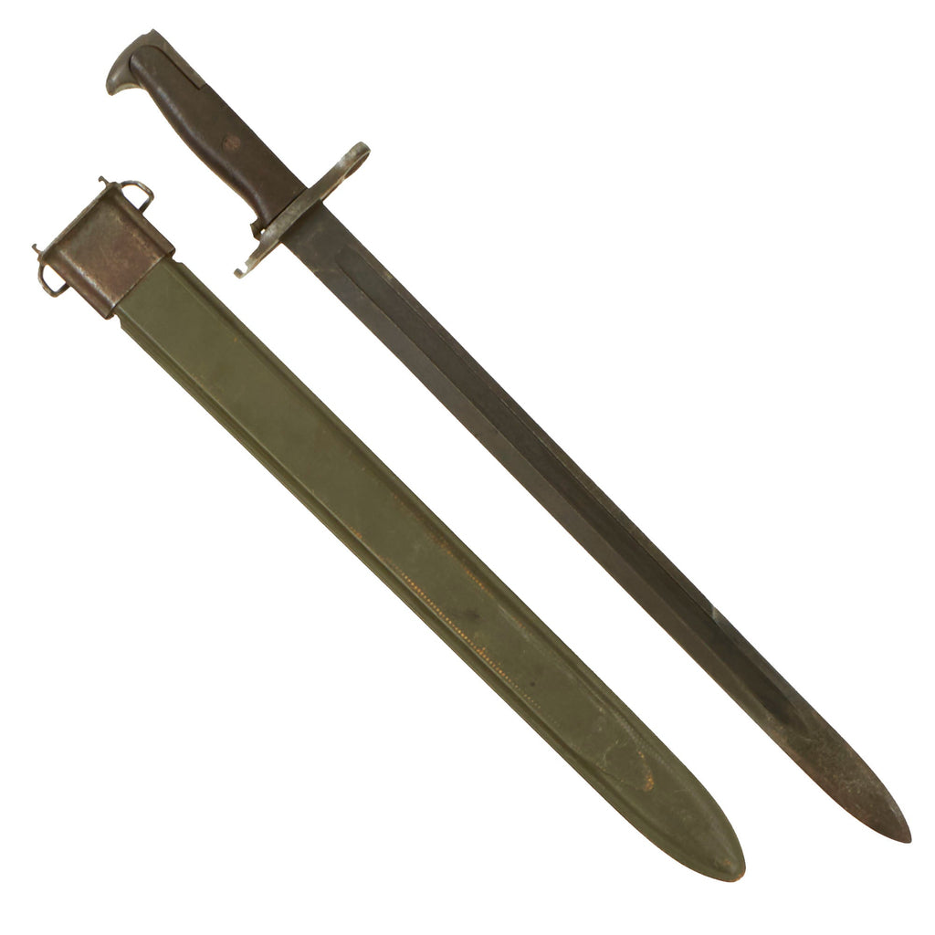 Original U.S. WWII M1942 Garand 16" Bayonet by Union Fork & Hoe with Rare “CAB” Grips and M3 Scabbard Original Items