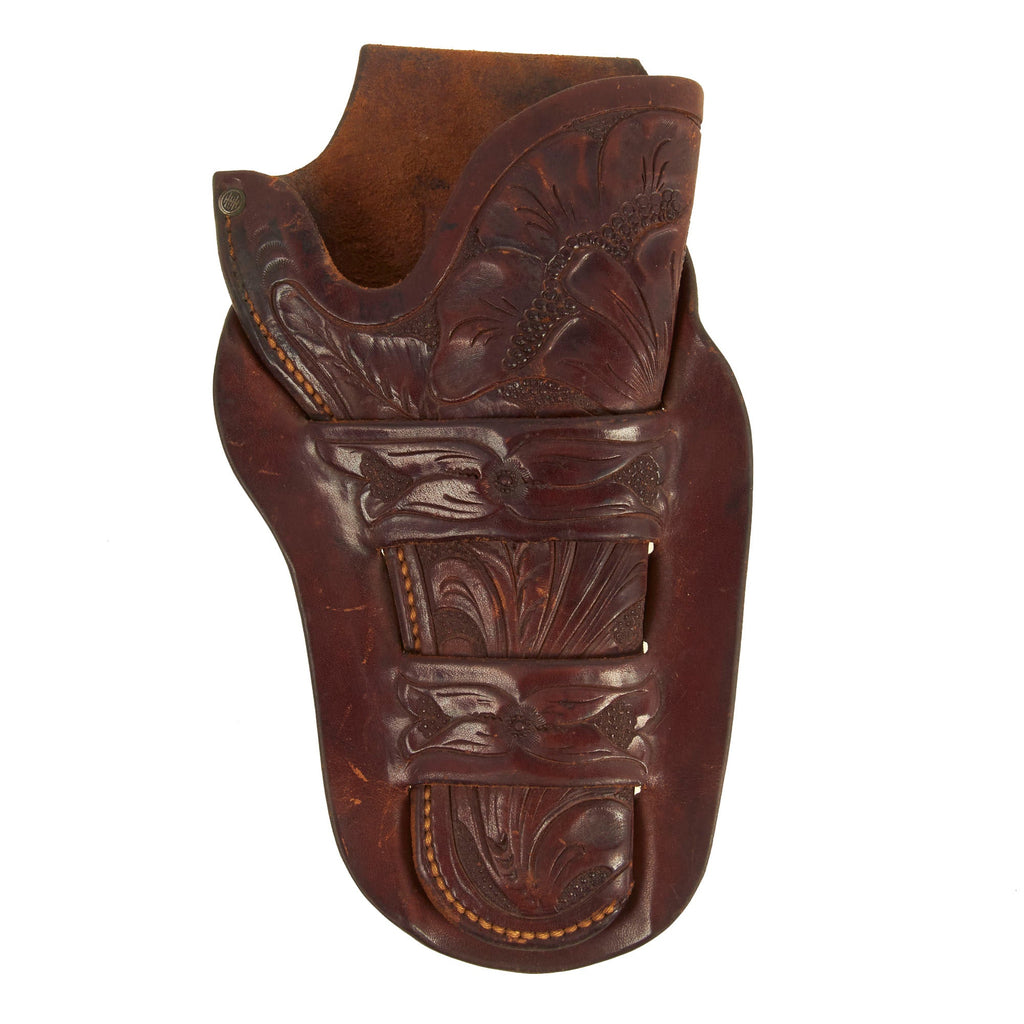 Original Early 20th Century U.S. Tooled Leather No. 711 Double Loop Open Top Holster by H.H. Heiser Original Items