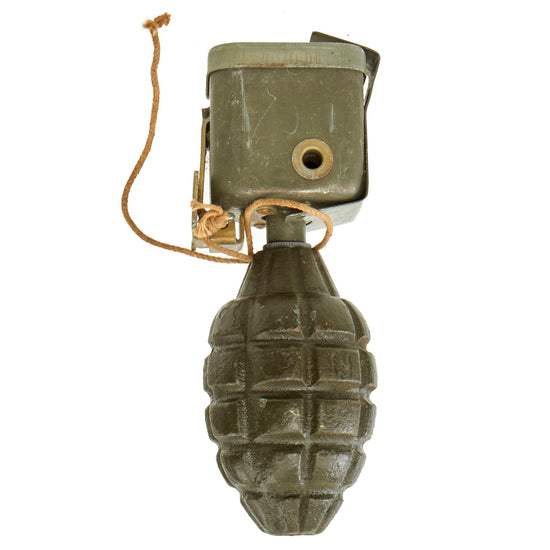 Original U.S. WWII Era Inert MkII M21 Practice Pineapple Grenade With Demilitarized M1 Firing Device Release Original Items