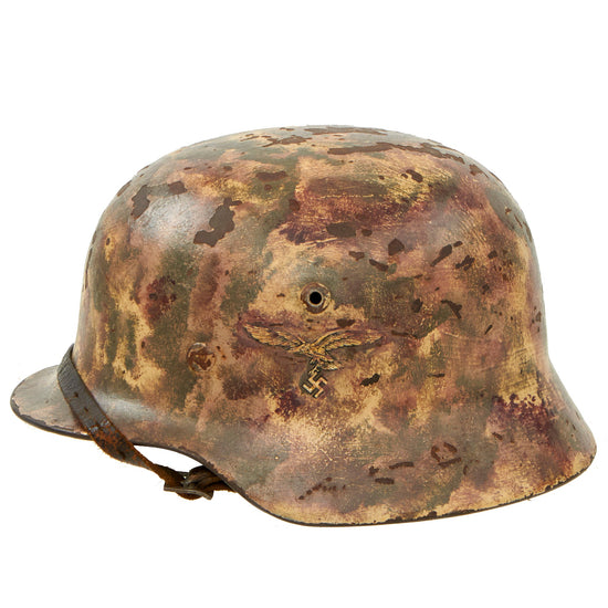 Original German WWII Post War Camo Repaint M35 Single Decal Luftwaffe Helmet with 57cm Liner & L.B.A. Marked Chinstrap - Size 64 Shell Original Items